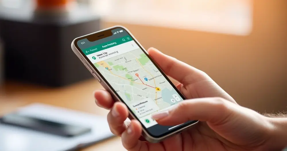 celular exibindo aplicativo de monitoramento ambiental com mapa na tela